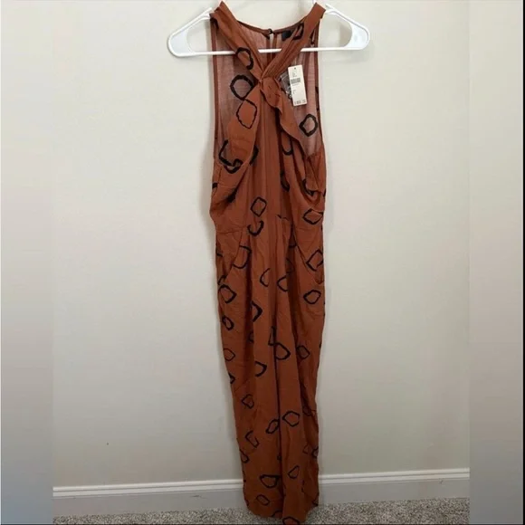 Elegant Orange Patterned Jumpsuit Anthropologie Eva Franco - Picture 4 of 6